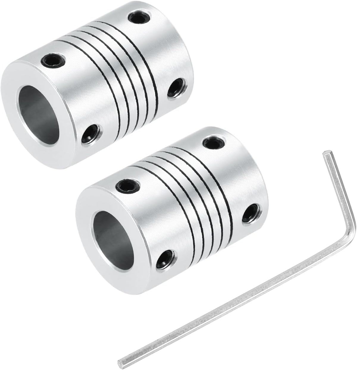 2Pcs 5mm to 10mm Aluminum Alloy Shaft Coupling L25xD19 Flexible Coupler Beam for 3D Printer CNC Machine DIY Encoders and Motors Shaft,Silver
