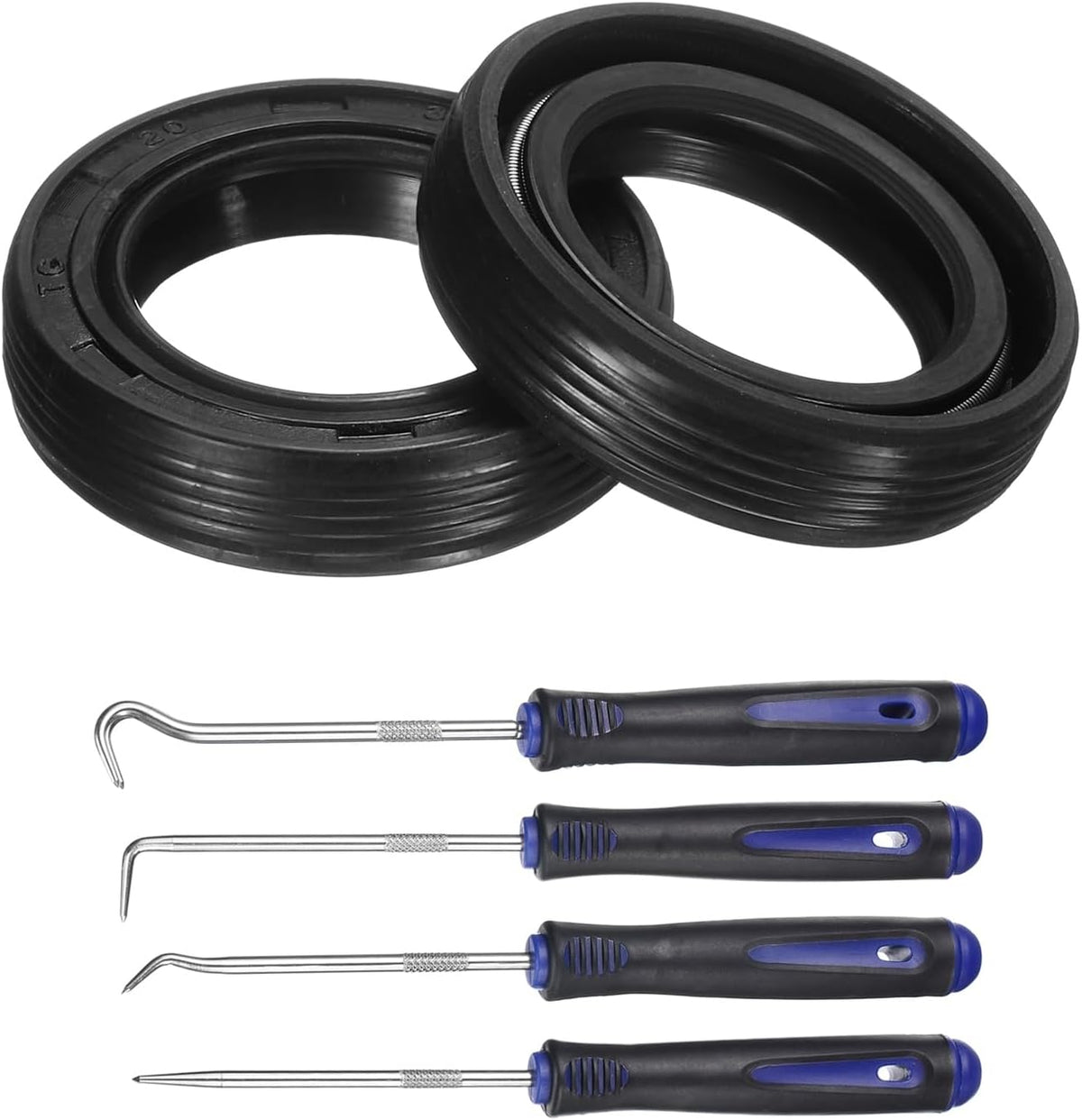 2Pcs Oil Seal, 20x30x7mm TC Nitrile Rubber Double Lip Cover with Hook Kit and Spring for Mechanical Automobile Bearing Shaft, Black