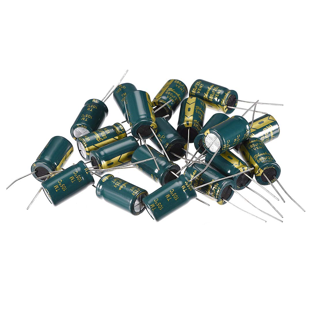 Aluminum Radial Electrolytic Capacitor Low ESR Green with 680uF 25V 105 Celsius Life 3000H 10 x 17mm High Ripple Current,Low Impedance 20pcs