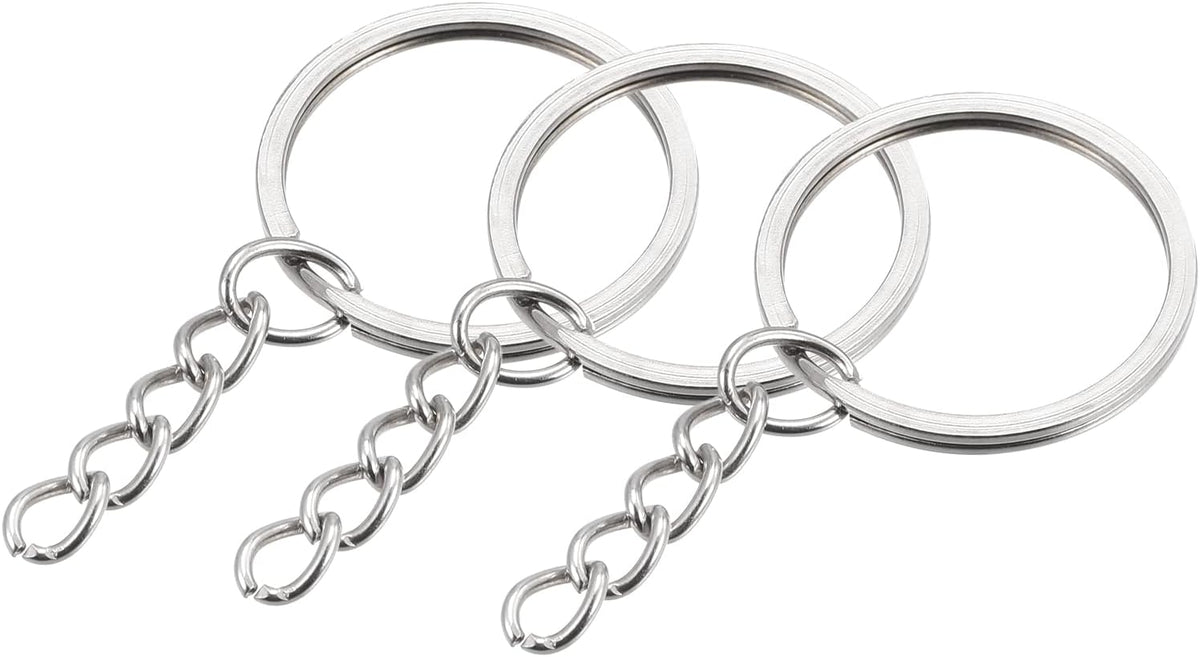 Split Keychain Rings, 2x27mm Round Flat Key Holder with Chain for Home Car Keys Organization, Nickel Plated, Silver Tone 12Pcs