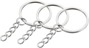 Split Keychain Rings, 2x27mm Round Flat Key Holder with Chain for Home Car Keys Organization, Nickel Plated, Silver Tone 12Pcs