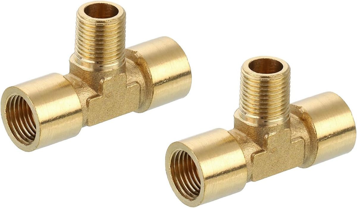 Brass Tee Pipe Fitting, 1/8" x 1/8" x 1/8" NPT 3 Way T-Connector Coupler Adapter for Gas Transport Connect Pipelines, 2pcs