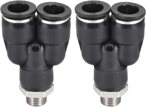 Push To Connect Air Fittings Y Type Tube Connect 12mm OD x 1/4PT Male Thread Tube Fittings Push Lock Black 2Pcs