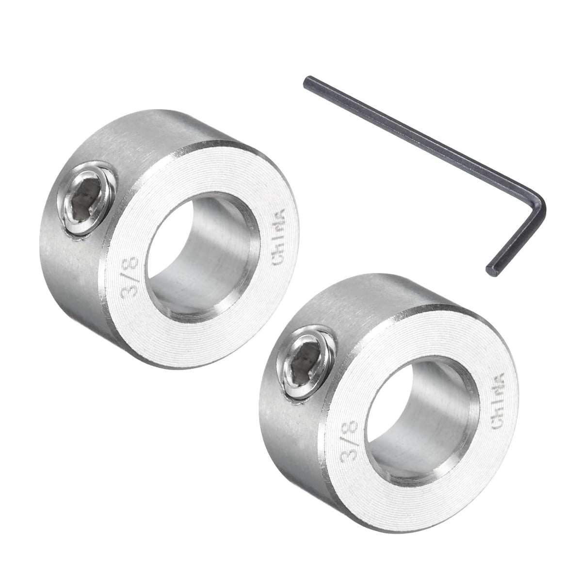 2 Pcs Set Screw Shaft Collar 3/8"Bore, 304 Stainless Steel Shaft Collars, 3/4"OD, 3/8"Thickness, Axle Collar Clamp with a Hex Wrench