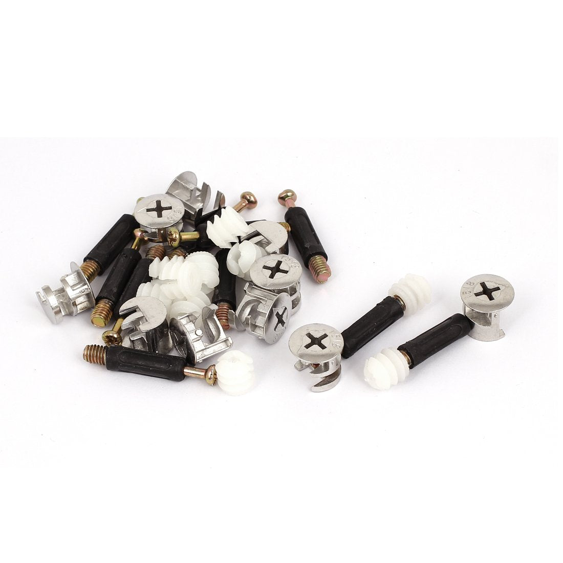 3-in-1 Furniture Connecting Kit 15mm OD Cam Fitting, 7x40mm Dowel Screws, 11mm OD Pre-Inserted Nut 10 Sets