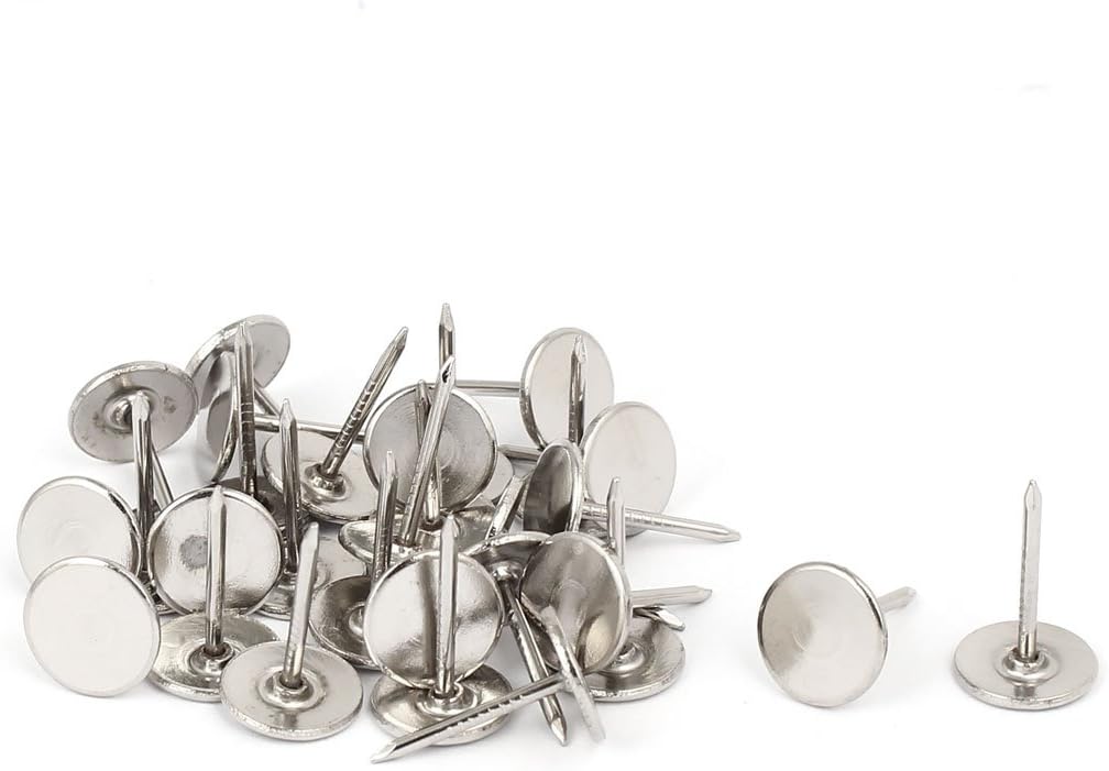 Upholstery Nails Tack, 11mm Head Dia 16mm Length Metal Round Thumb Push Pins Silver Tone for Furniture Sofa Headboards, 30 Pcs