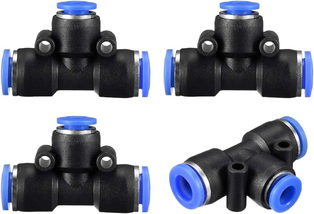 Plastic Tee Push To Connect Tube Fittings 5/16" to 5/32" OD Push Lock Blue(8-6mm) 4pcs