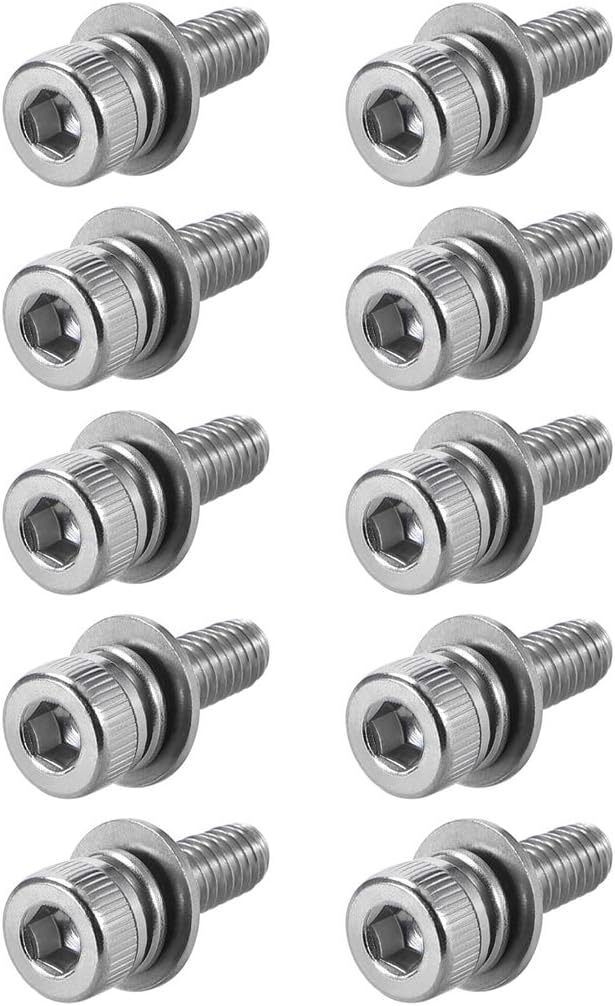 M4 x 12mm Stainless Steel Hex Socket Head Cap Screws Bolts Combine with Spring Washer and Plain Washers 10pcs