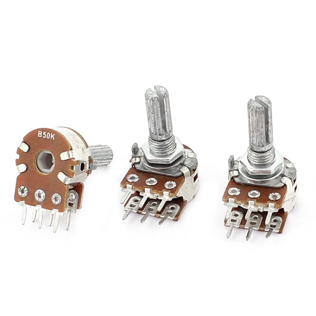 3Pcs 50K Ohm 6mm Knurled Shaft Double Linear Adjustable Potentiometers