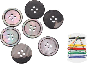 7Pcs Natural Shell Button, 4 Hole 18mm Mother of Pearl Buttons with Sewing Thread Kit for Shirt Coats Suits Jacket Jeans Skirts DIY Sewing Crafts, Black