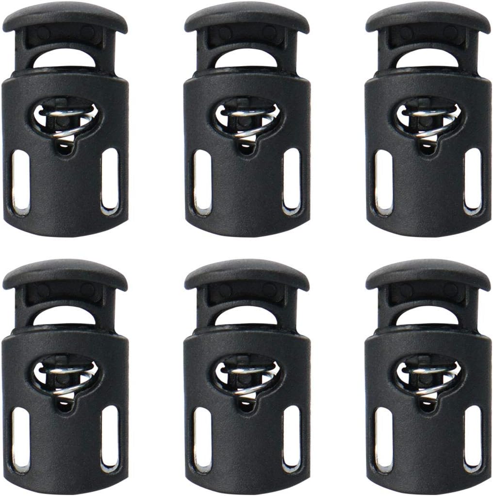 LinkMejor 6pcs Plastic Cord Locks Stoppers End Spring Stop Single Hole Toggle Fastener Stoppers Rope for Lanyard Backpack Clothing Black
