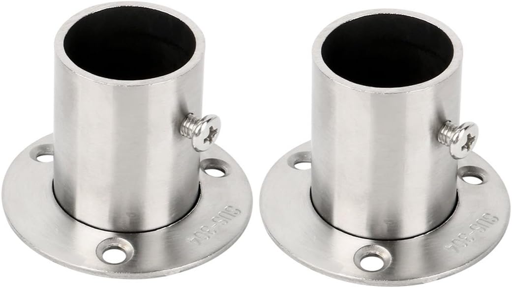 304 Stainless Steel Clothes Closet Rod Bracket Flange Lever Support Holder Hanger Pole 0.8 Inch Dia 2pcs