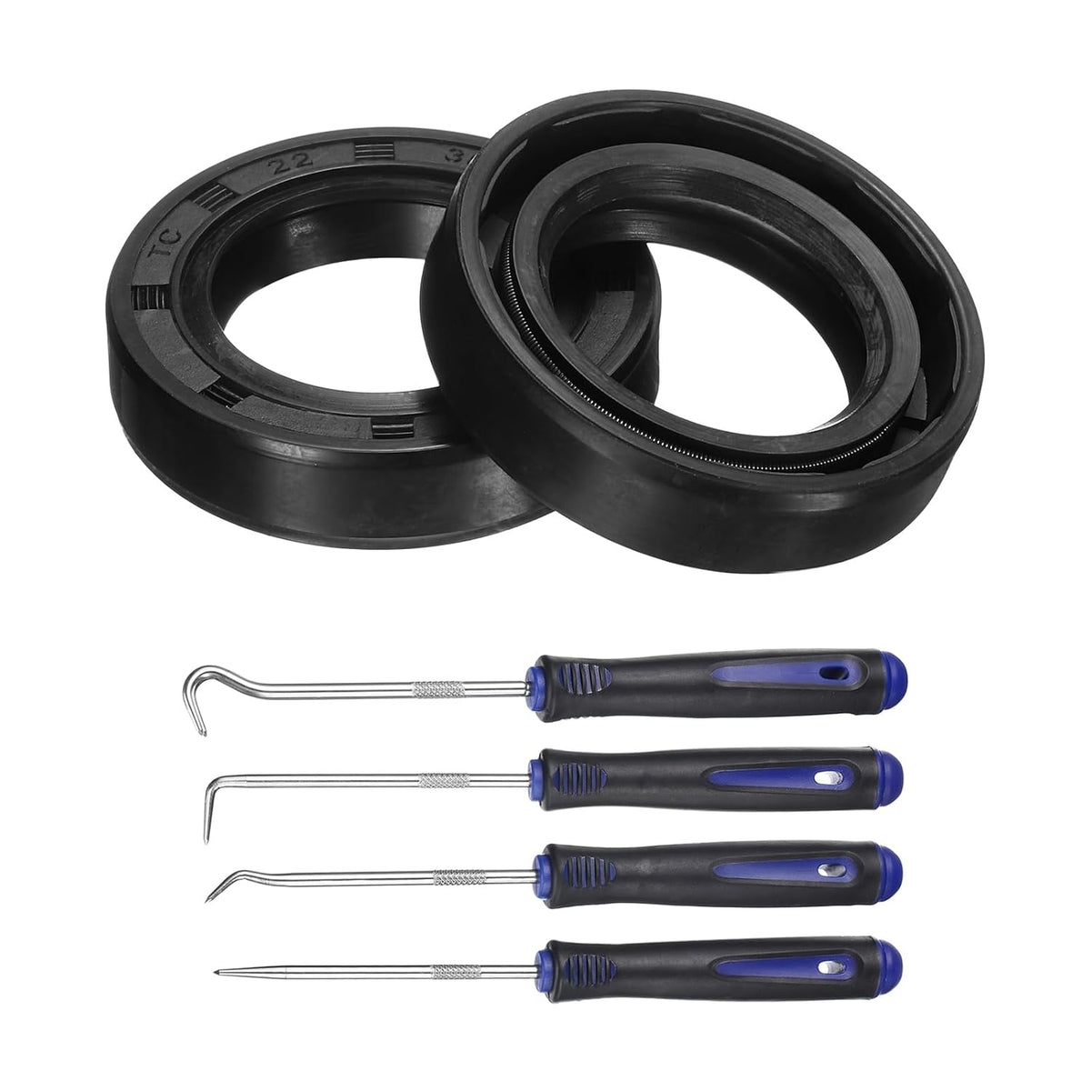 2Pcs Oil Seal, 22x35x8mm TC Nitrile Rubber Double Lip Cover with Hook Kit and Spring for Mechanical Automobile Bearing Shaft, Black