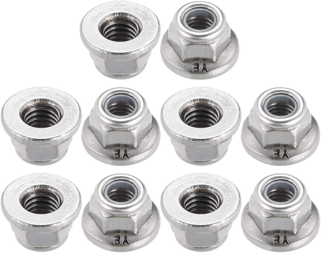 M5x0.8mm Hex Flange Nylon Insert Lock Nuts, Stainless Steel 304, 10 Pcs