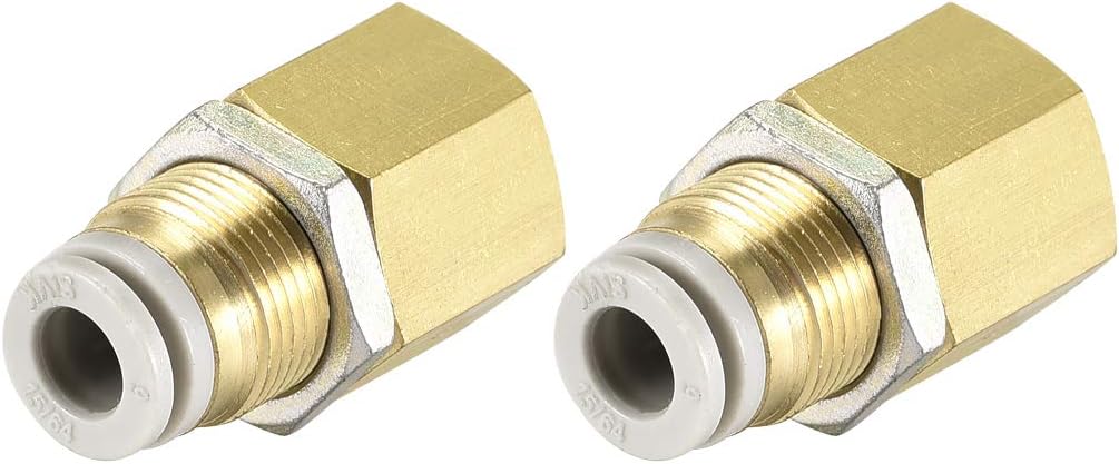 6mm Tube to 1/4PT Female Thread Bulkhead Push to Connect Fitting Copper 2Pcs
