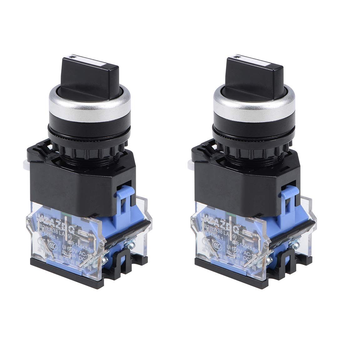 Rotary Selector Switch 3 Positions 1NO 1NC Momentary AC 660V 10A 22mm Panel Mount Set of 2