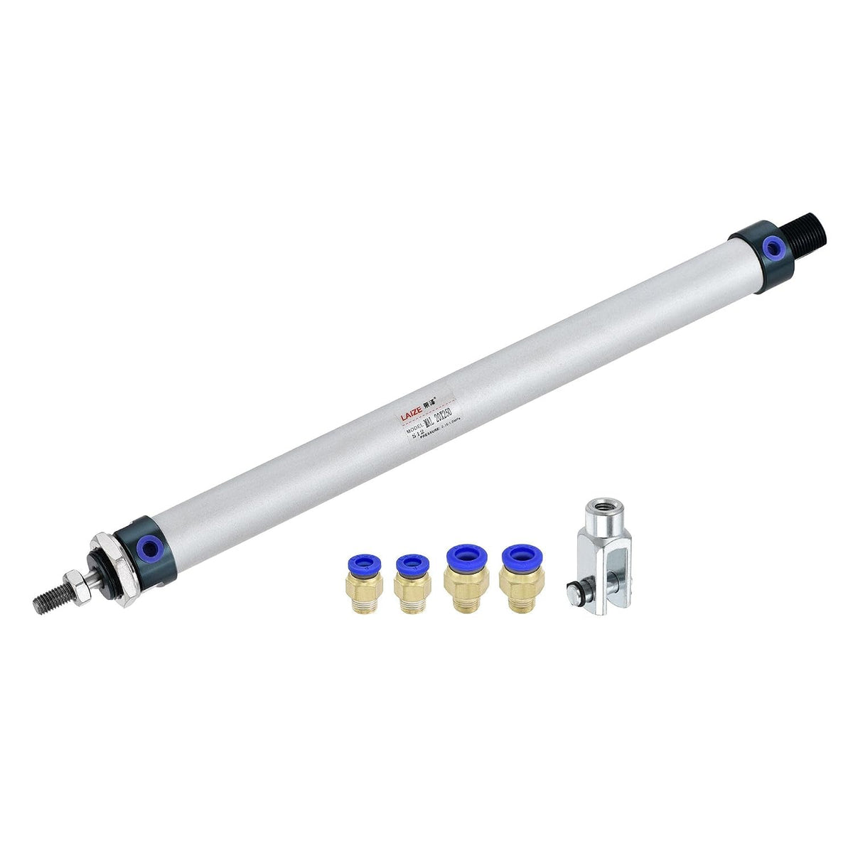Pneumatic Air Cylinder 20mm Bore 250mm Stroke with Y Connector and Quick Fittings, MAL 20x250, for Automatic Equipment