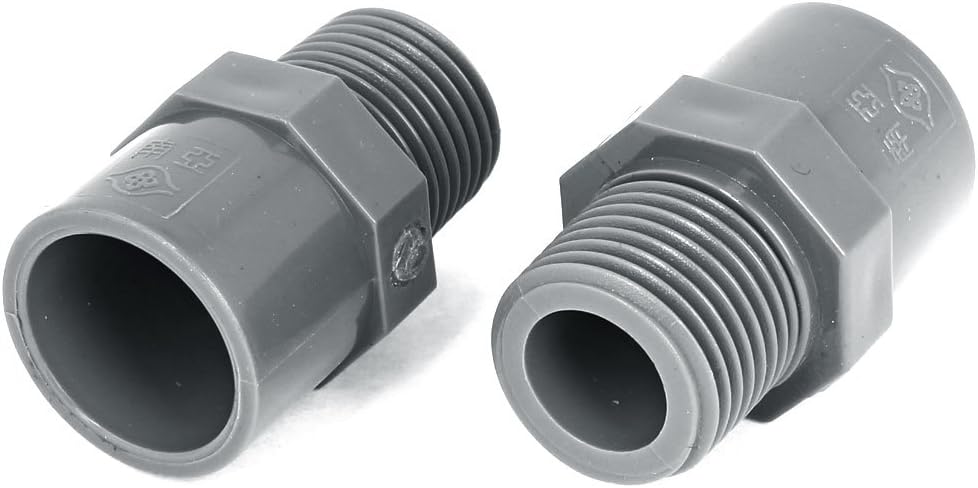 2PCS 20mm Male Threaded PVC Straight Water Hose Piping Connectors Coupler Gray