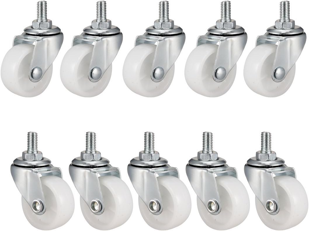 1.5 Inch Swivel Caster Wheels PP 360 Degree Threaded Stem Caster Wheel M8 x 15mm, 44lb Capacity Each Wheel, Pack of 10