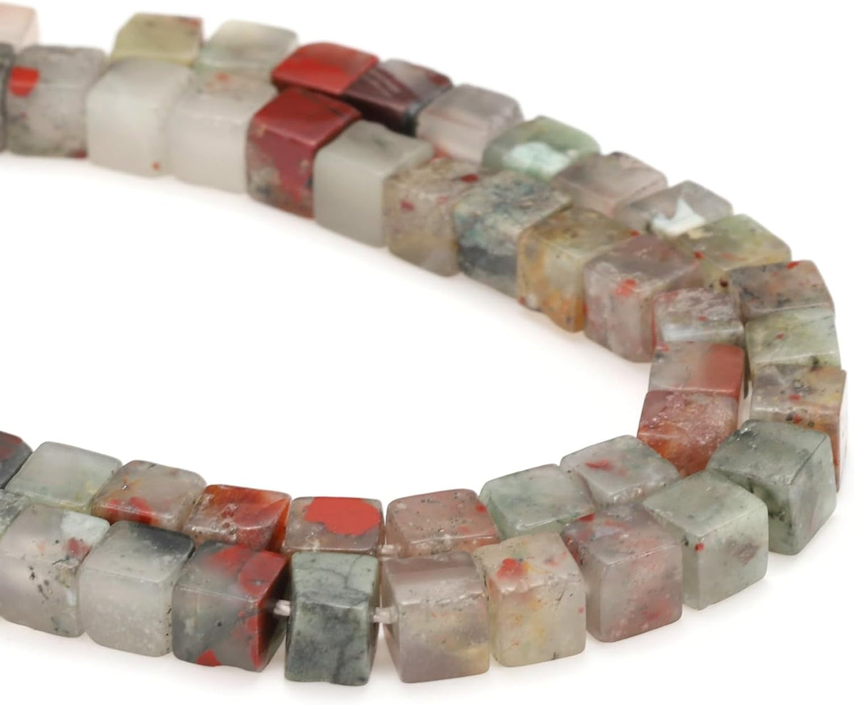 Natural Square Stone Bead 4x4mm 85pcs Cube Loose Semi Gemstone Bead for Bracelet Jewelry Making Design DIY, Bloodstone