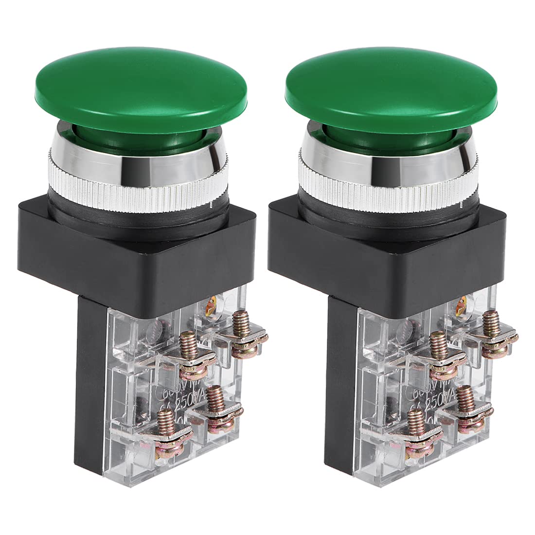 2Pcs 30mm Mounting Hole Momentary Push Button Switch Green DPST Mushroom Head