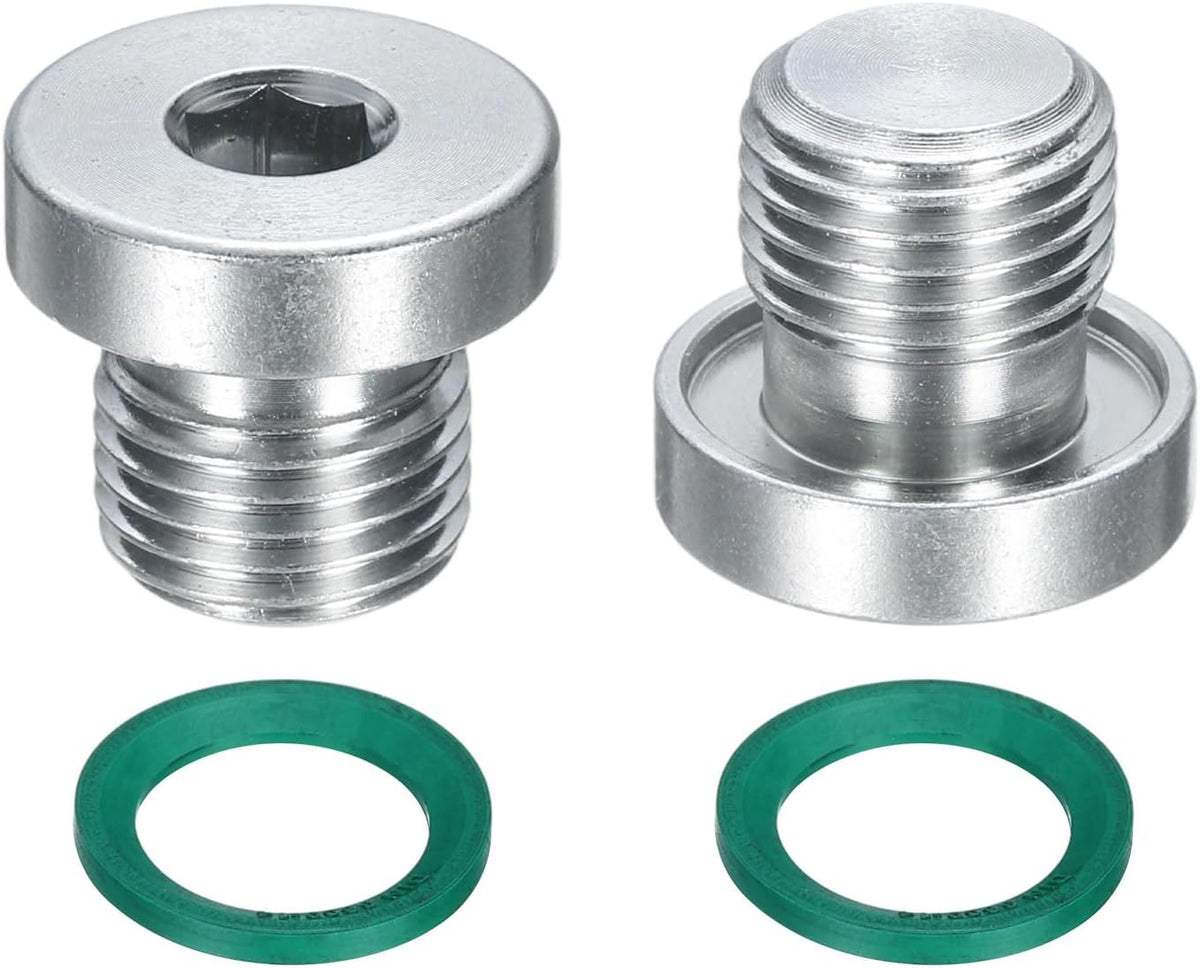 2Pcs G1/4 Inner Hex Head Pipe Fitting Plug, Universal Carbon Steel Thread Socket Plug with Green O-Ring for Terminate Pipe Ends or Replacement Drains