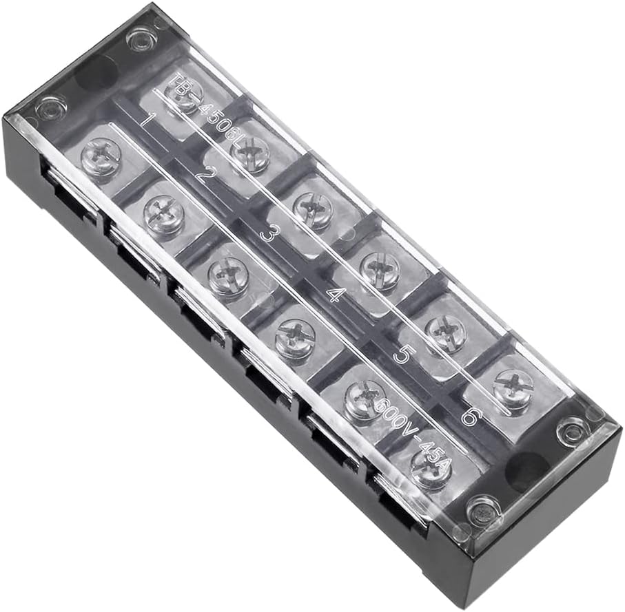 Dual Rows 6 Positions 600V 45A Cable Barrier Block Terminal Strip TB-4506L