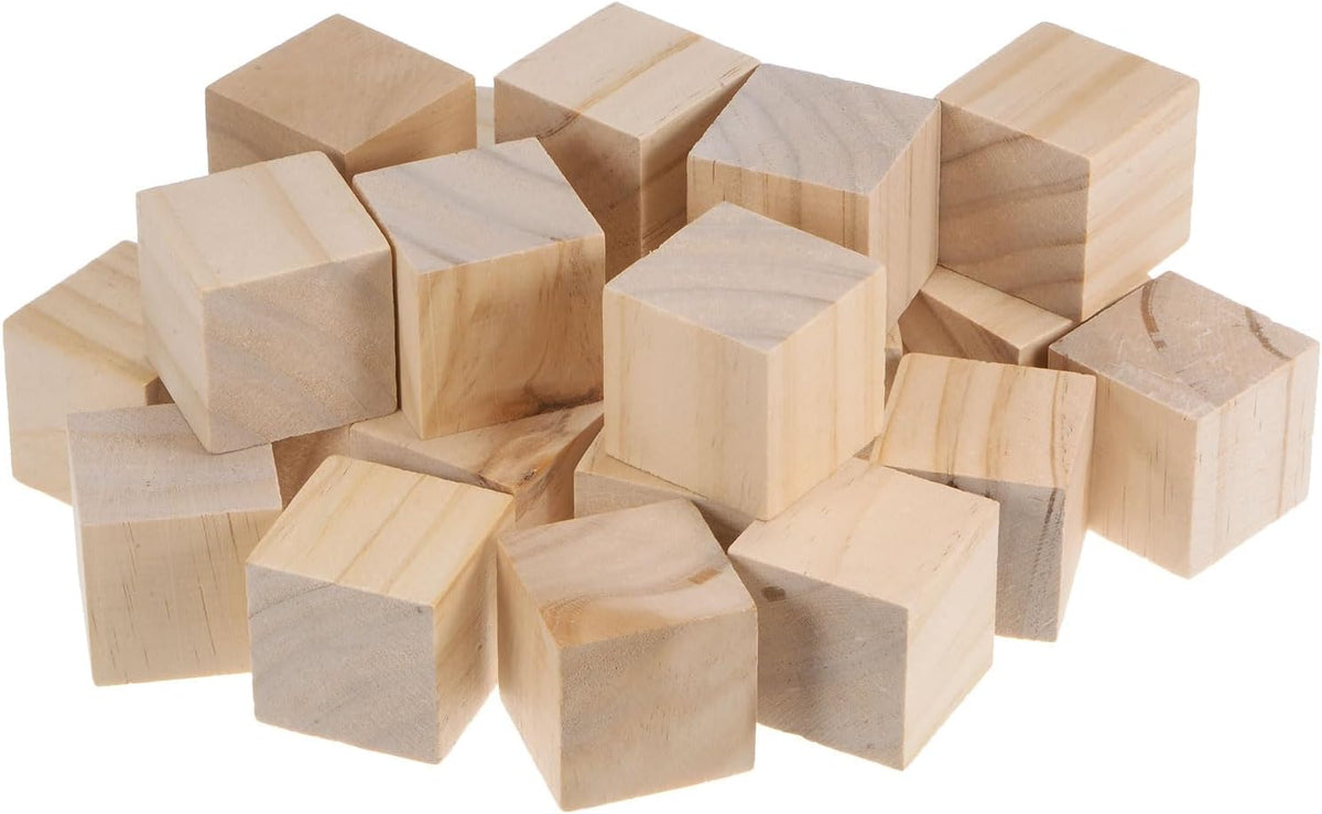 Wood Blocks for Crafts, 24pcs 1 9/16 Inch Unfinished Wooden Cube Pine Wood Square Block for DIY Craft Projects