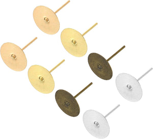 200Pcs Earring Posts, 10mm/0.4inch Stainless Steel Flat Pad Blank Earring Tray Studs Findings for Jewelry DIY, Mix Colored