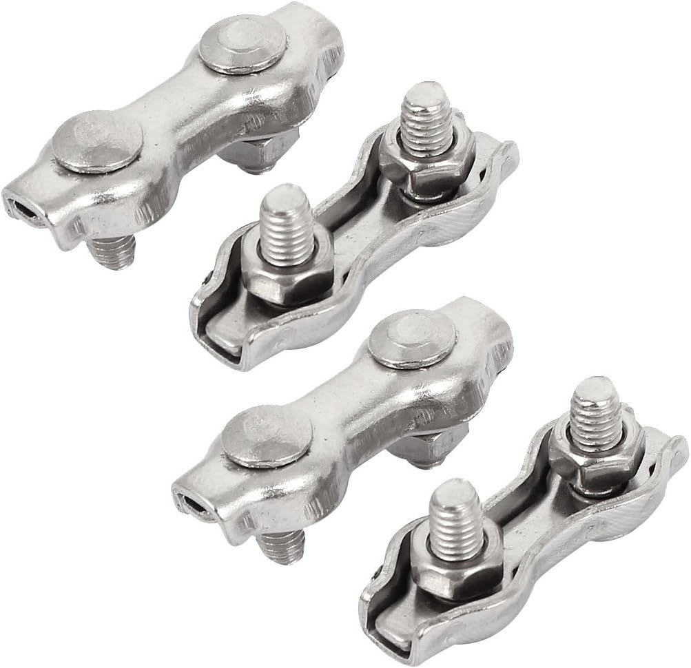 4pcs 304 Stainless Steel Double 2-Post 2mm Dia Wire Rope Clip Clamp