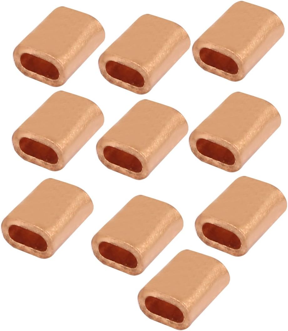 6.5mm x 3mm Hole Flat Wire Rope Clip Clamp Copper Ferrules 10 Pcs