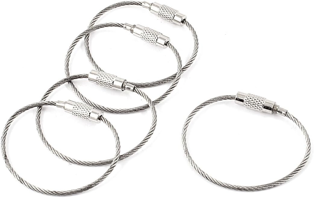 5 Pcs 1.5mm Dia Stainless Steel Wire Ring Keychain Cable 4.3" Long