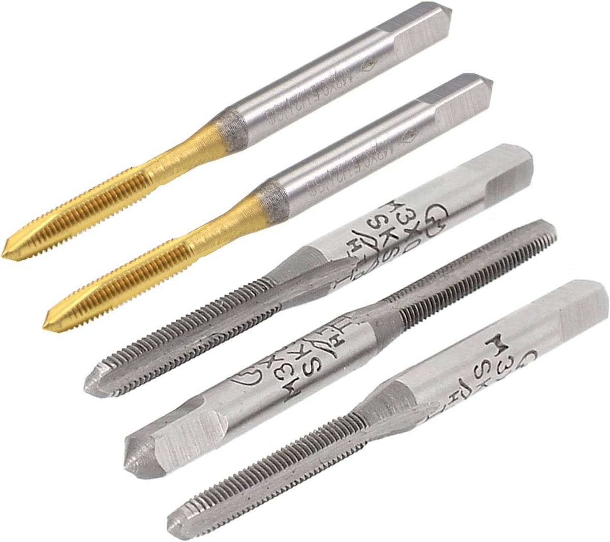 M3 Taps Set Metric SKS2 Straight 3 Flutes Bottoming Taper Hand Spiral Point Threading Tap Set Titanium Coated 5pcs