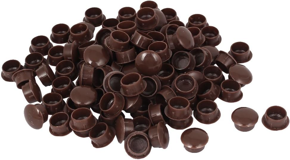 15mm Diameter Hole Brown Plastic Press On Furniture Screw Cap Covers 100 Pcs
