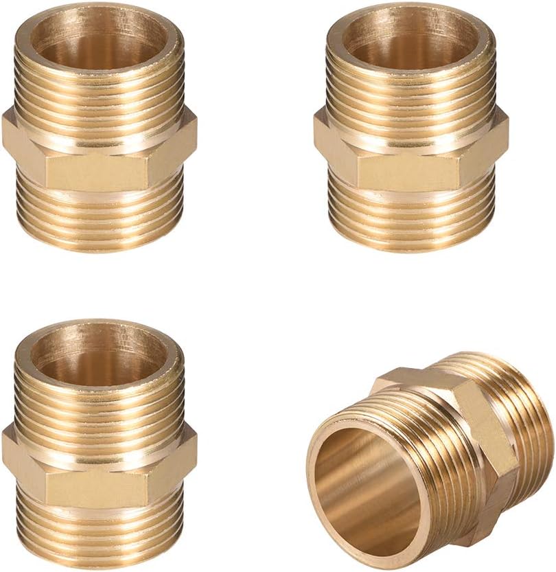 Brass Male to Male Straight Pipe Hex Fitting G 3/4 x G 3/4 Male Thread Connector 4pcs
