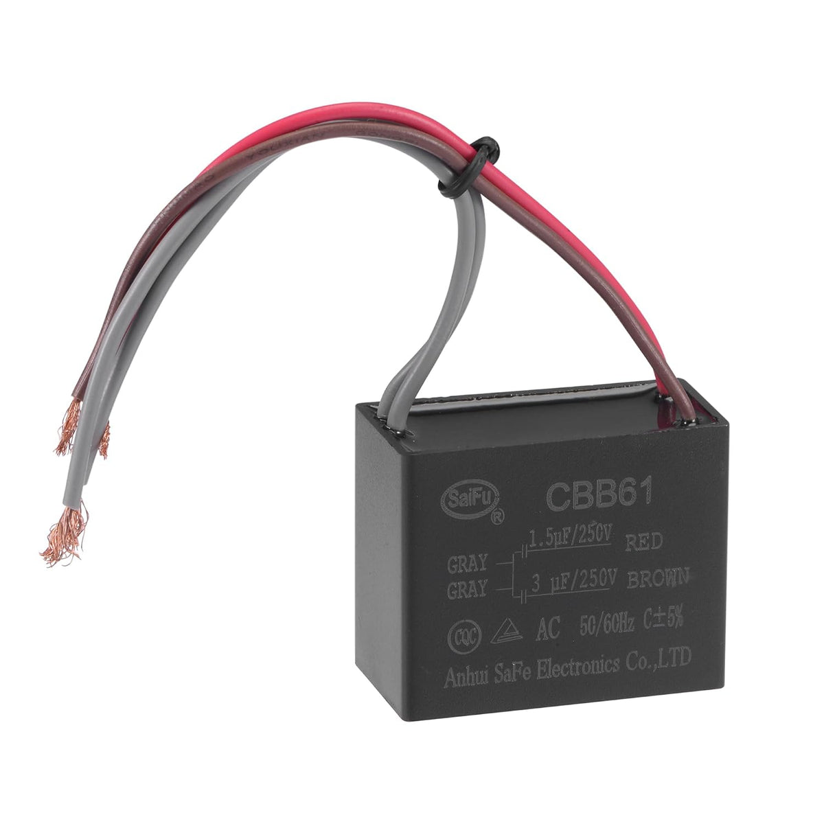Ceiling Fan Capacitor CBB61 1.5/3uF 250V AC 4 Wires Metallized Polypropylene Film Capacitor 38x31x22mm for Electric Fan Pump Motor Generator