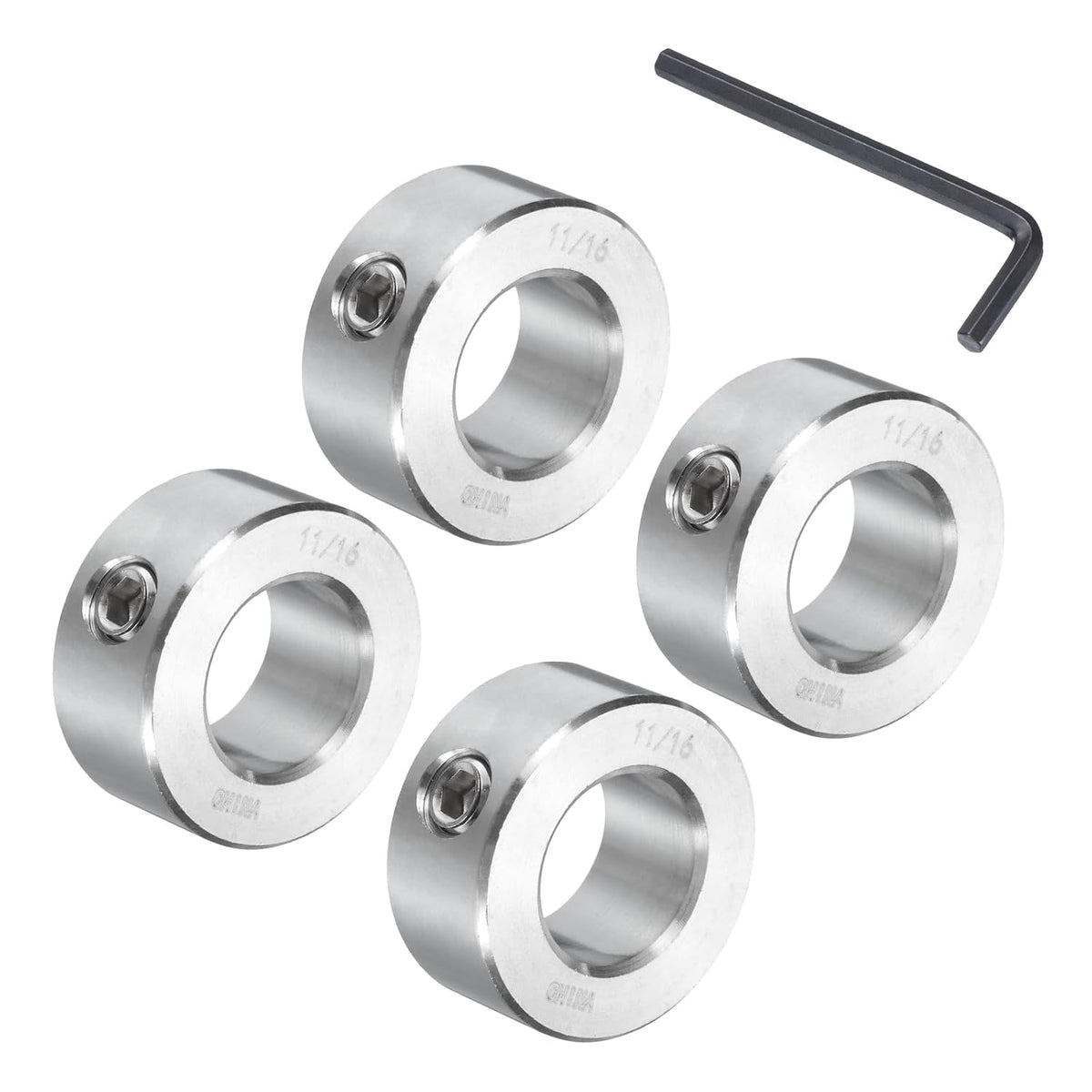 4 Pcs Set Screw Shaft Collar 11/16"Bore, 304 Stainless Steel Shaft Collars, 1-1/4"OD, 9/16"Thickness, Axle Collar Clamp with a Hex Wrench