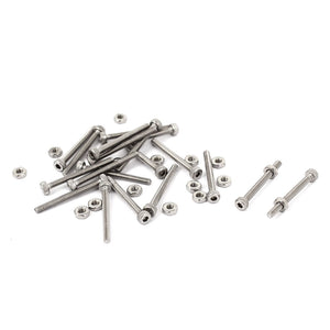 M2 x 20mm 22mm Long Hex Socket Knurled Cap Screws Bolts Nuts Set 20Pcs