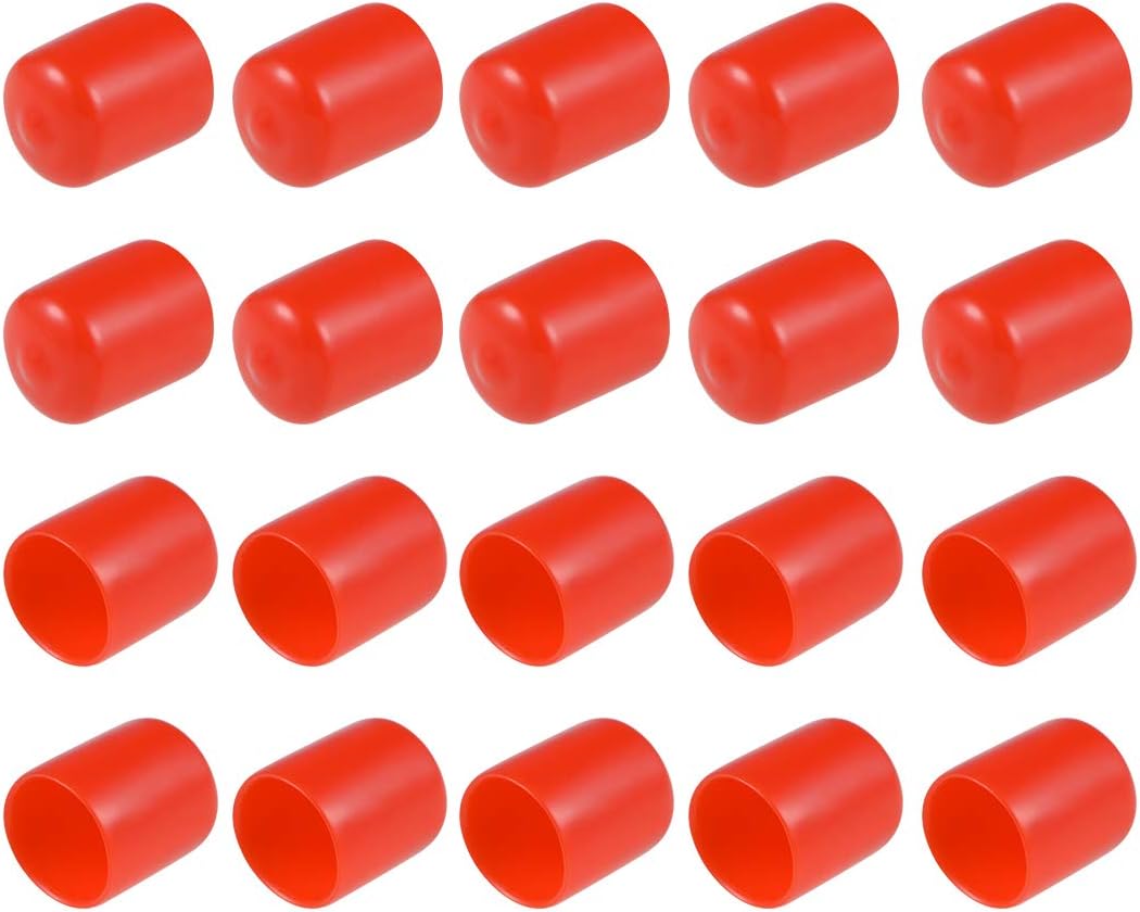 20pcs Rubber End Caps 20mm ID Vinyl Round Tube Bolt Cap Cover Thread Protectors Red