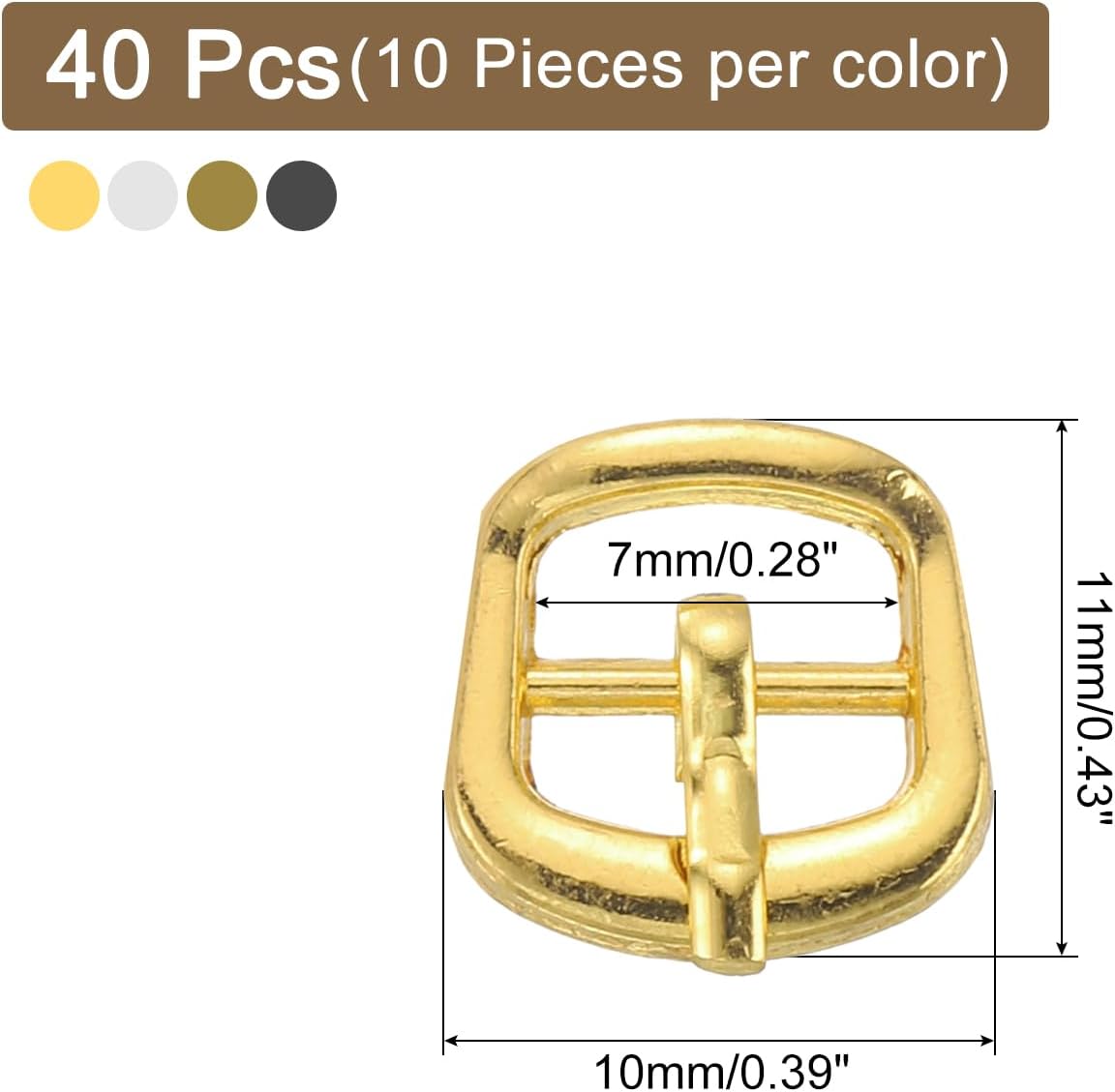 LinkMejor 40Pcs Metal Roller Buckles, 7mm - 0.28" Rectangle Sewing Mini Buckles Webbing Slider Single Pin Slides for DIY Craft Accessories Clothes Belt (4Colors, 11mm)