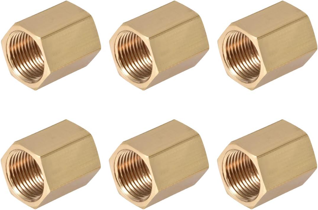 Brass Pipe Fitting Connector Straight Hex Nipple Coupler 3/8 X 3/8 G Female Thread Gold Tone 6pcs