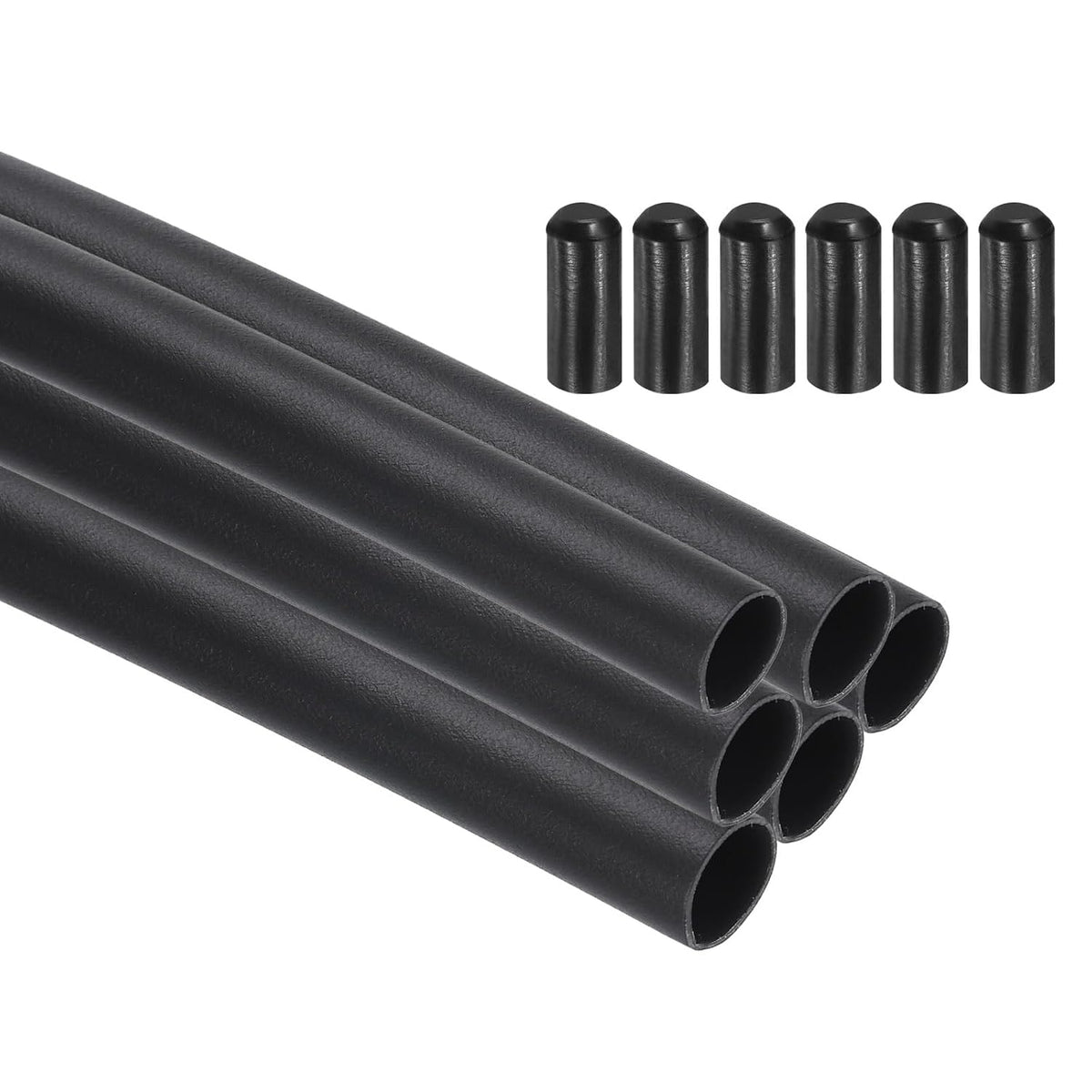 6Pcs 3.28 ft 4:1 Ratio Heat Shrink Tubing, 0.47" ID Wire Heat Shrink Tube with End Cap, Waterproof Tubing Adhesive Shrinkable Wire Wrap Tube for Cable Sealing, Black