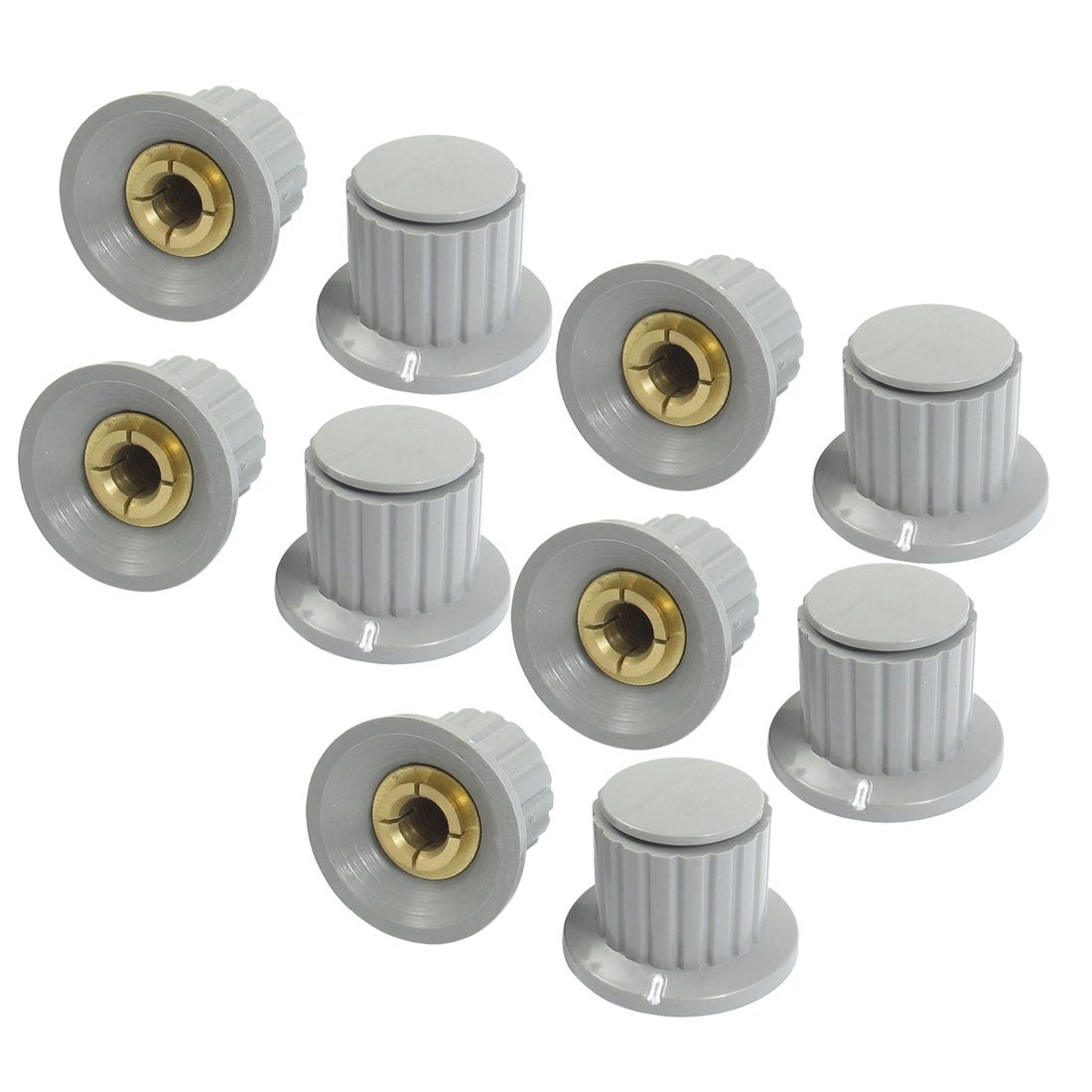 10 Pcs 6 mm Shaft Insert Dia Brass Tone Core Potentiometer Control Knobs