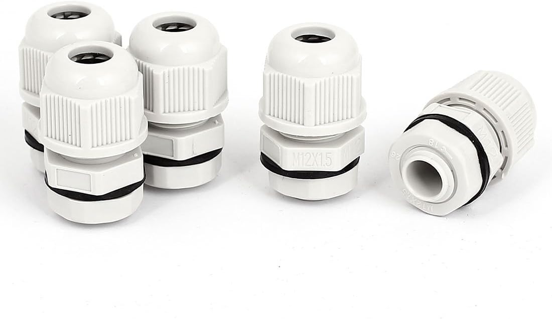 M12x1.5 3-6.5mm Cable Gland Wire Fixing Connector Locknut 5 Pcs White