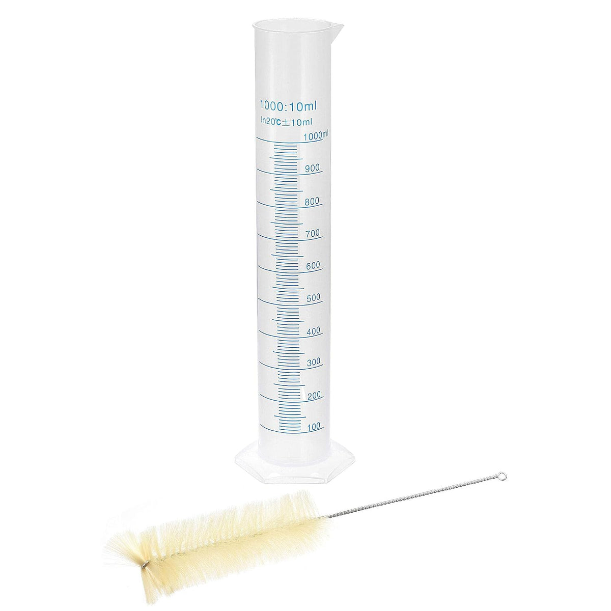 Plastic Graduated Cylinder, 1000ml Measuring Cylinder with 1 Brush, 2in1 Set for Science Lab