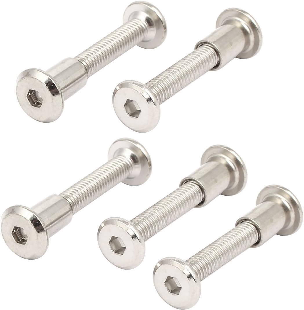 M6x35mm Male Thread Cupboard Cabinet Socket Hex Screw Post Silver Tone 5pcs