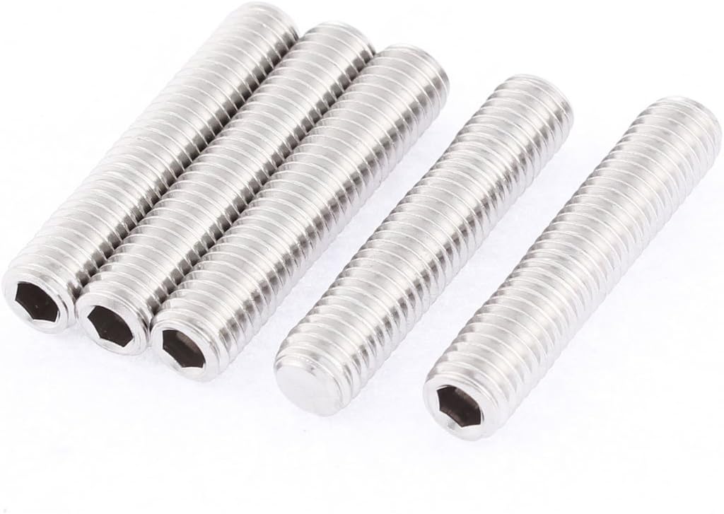 M8x40mm Metric 304 Stainless Steel Hex Socket Set Flat Point Grub Screws Silver Tone for Towel Rack Door Knob 5pcs