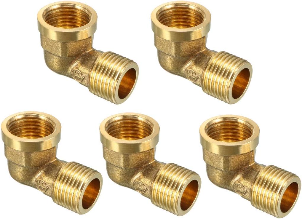 Brass Elbow Pipe Fitting 90 Degree 1/2 BSP Male X 1/2 PT Female Coupler 5pcs