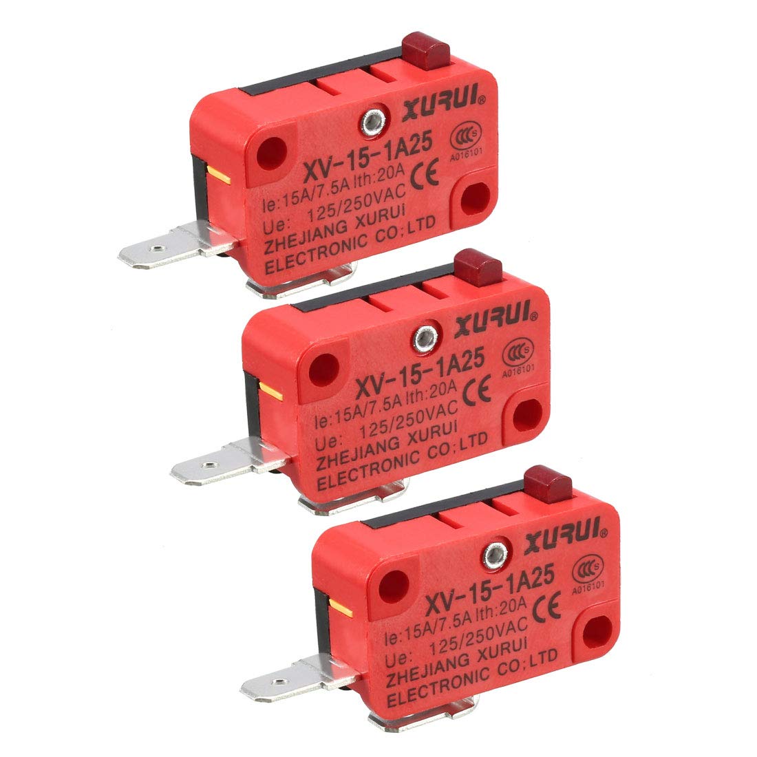 3PCS XV-15-1A25 SPST NO 2 Pole Push Button Action Micro Switches for Microwave Oven Door
