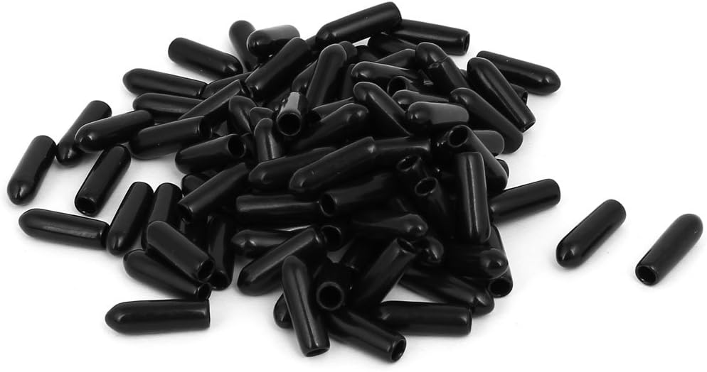 3.5mm Inner Dia Rubber Hose End Cap Screw Thread Protector Cover Black 100pcs